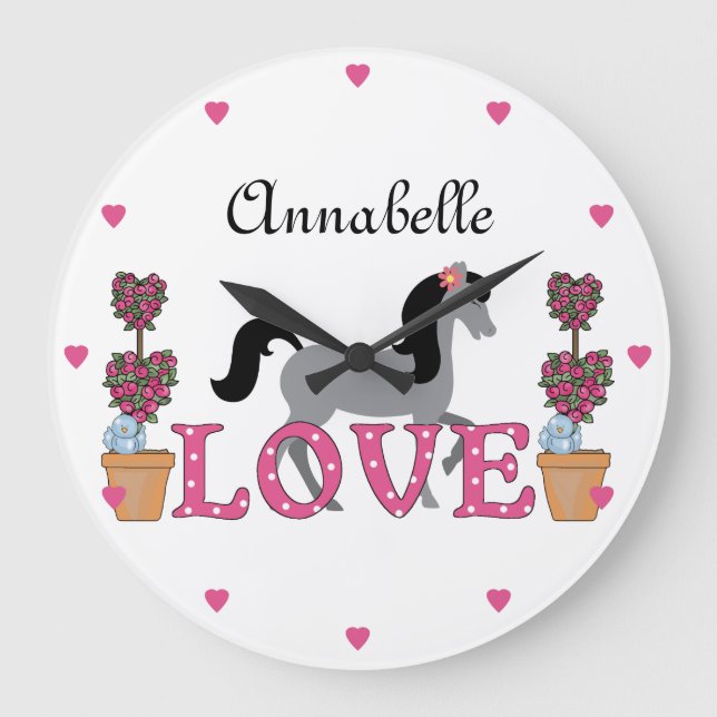 Personalized The Pretty Ponies Love Horse Clock (Front)