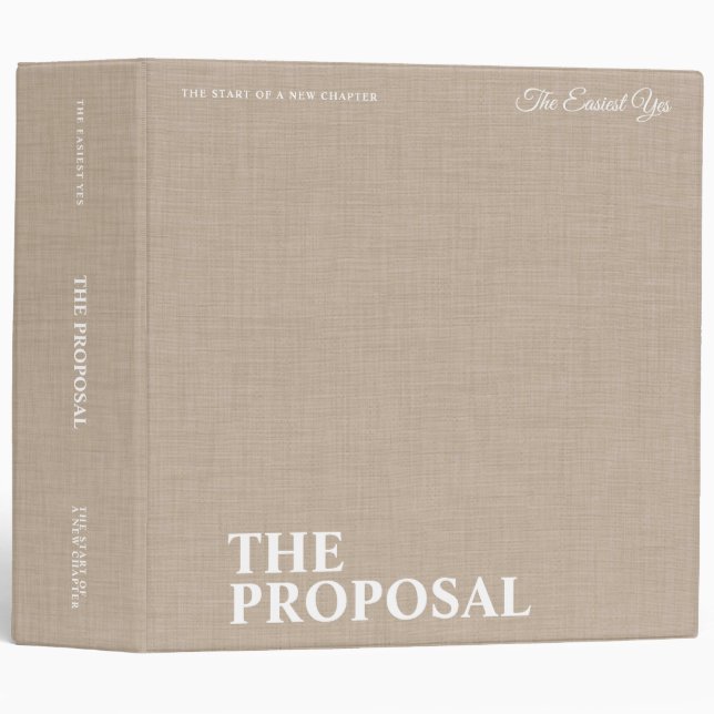 Personalized The Proposal Elegant Beige Linen Binder (Front/Spine)