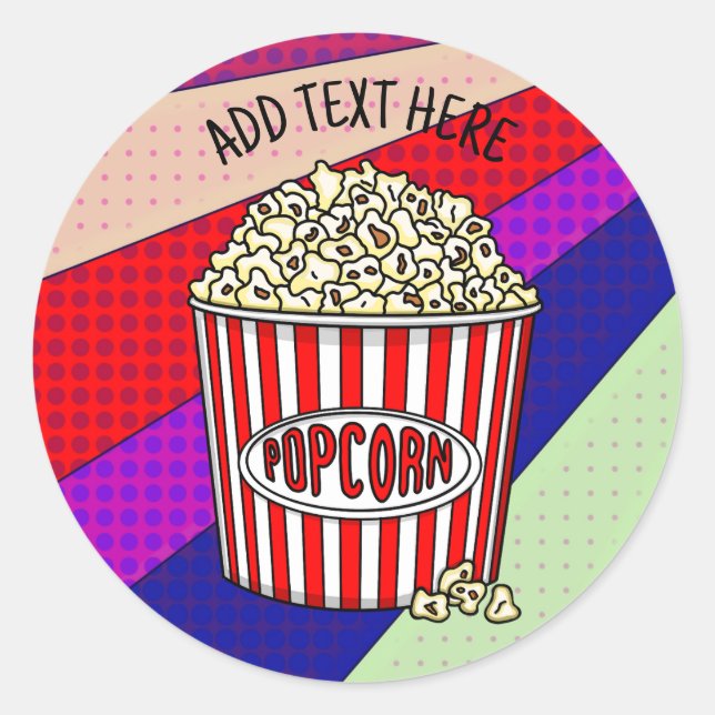 Personalized these Retro Pop Art Popcorn      Classic Round Sticker (Front)