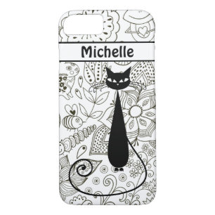 Personalized Thin Black Cat in Black, White Garden Case-Mate iPhone Case