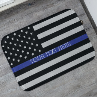 Personalized Thin Blue Line American Flag Bath Mat