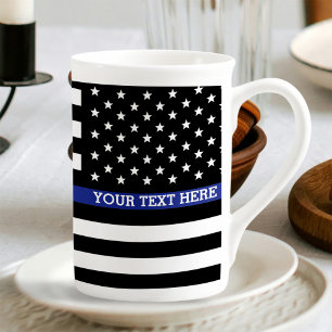 Personalized Thin Blue Line American Flag Bone China Mug