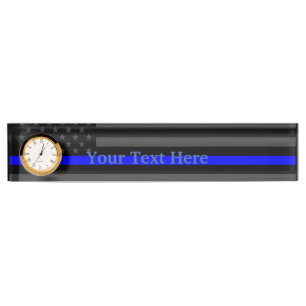Personalized Thin Blue Line American Flag Decor Nameplate