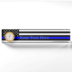 Personalized Thin Blue Line American Flag Display Nameplate