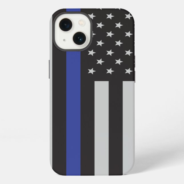 Personalized Thin Blue Line American Flag iPhone Case (Back)