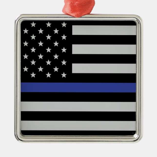 Personalized Thin Blue Line American Flag Metal Ornament (Front)