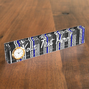 Personalized Thin Blue Line American Flag Nameplate