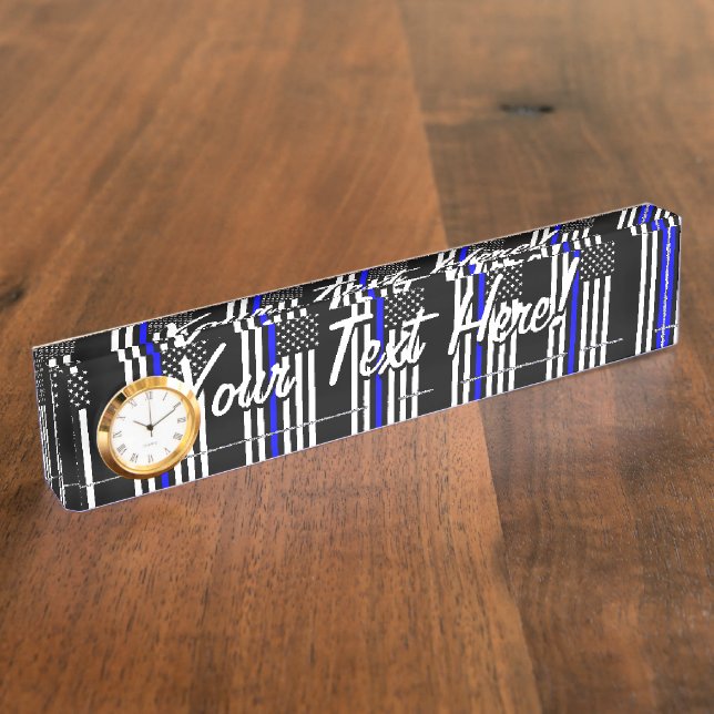 Personalized Thin Blue Line American Flag Nameplate (Side)