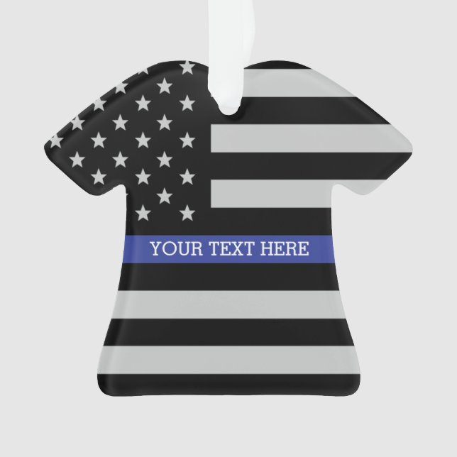 Personalized Thin Blue Line American Flag Ornament (Front)