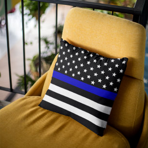 Personalized Thin Blue Line American Flag Throw Pillow