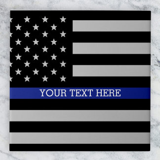 Personalized Thin Blue Line American Flag Tile