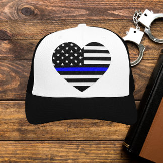 Personalized Thin Blue Line American Flag Trucker Hat