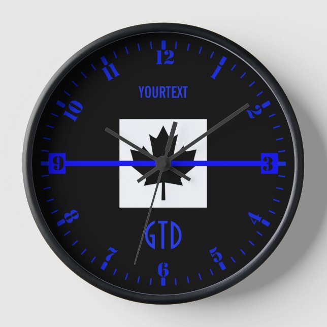 Personalized Thin Blue Line Dial on Canadian Flag Clock (Front)