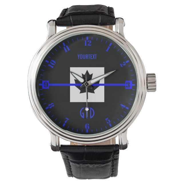Personalized Thin Blue Line Dial on Canadian Flag Watch (Front)