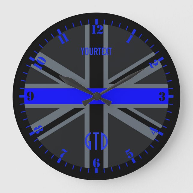 Personalized Thin Blue Line Dial Union Jack on a Large Clock (Front)