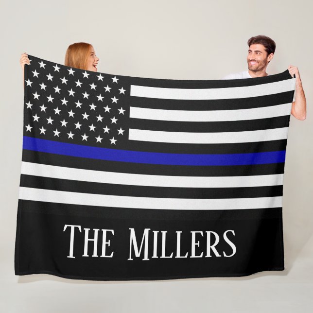 Personalized Thin Blue Line Flag Fleece Blanket (In Situ)