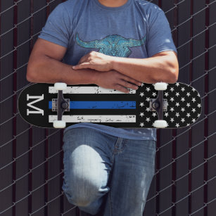 Personalized Thin Blue Line Flag Monogram Police  Skateboard