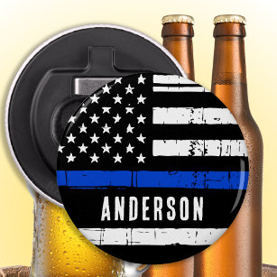 Personalized Thin Blue Line Flag Police Bottle Opener