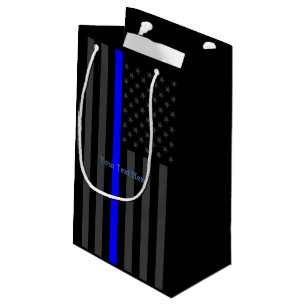Personalized Thin Blue Line Grey US Flag Decor Small Gift Bag