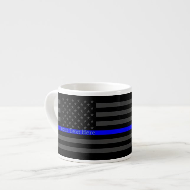 Personalized Thin Blue Line Grey US Flag Gift Espresso Cup (Front Left)