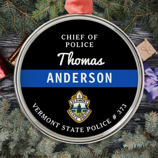 Personalized Thin Blue Line Logo Police Officer Metal Ornament (Creator Uploaded)