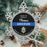 Personalized Thin Blue Line Logo Police Officer Snowflake Pewter Christmas Ornament<br><div class="desc">Thin Blue Line Police Department Christmas Ornament - Police Flag colours, modern black and blue design . Customize with your department logo, and personalize with police officers name, title, department logo and badge number. This personalized law enforcement ornament is perfect for police departments and law enforcement officers, stocking stuffers and...</div>