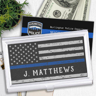 Personalized Thin Blue Line Police Business Card Holder