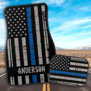 Personalized Thin Blue Line Police Car Mat