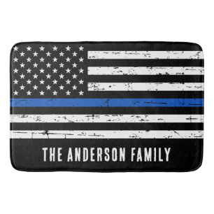 Personalized Thin Blue Line Police Flag Bath Mat