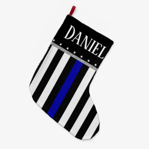 Personalized Thin Blue Line Police Flag Large Christmas Stocking