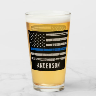 Personalized Thin Blue Line Police Officer Beer Glass