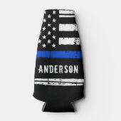 Personalized Thin Blue Line Police Officer Bottle Cooler (Front)