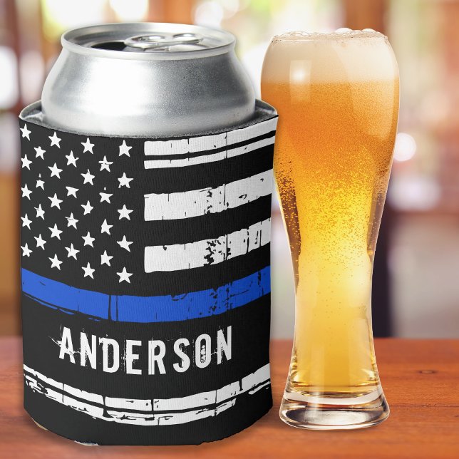 Personalized Thin Blue Line Police Officer Can Cooler (Creator Uploaded)