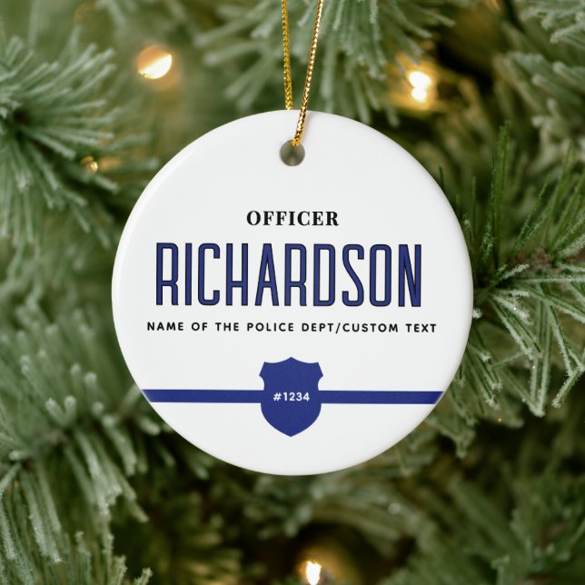 Personalized Thin Blue Line Police Officer Ceramic Ornament (Tree)