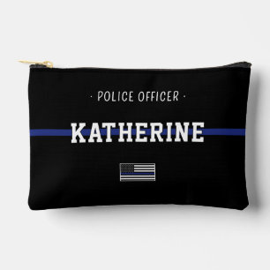 Personalized Thin Blue Line Police Officer Flag Accessory Pouch