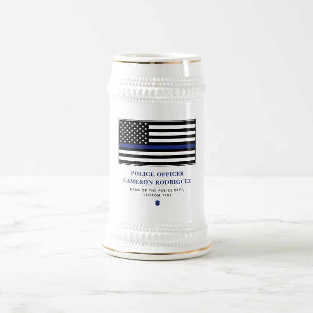 Personalized Thin Blue Line Police Officer Flag Beer Stein (Center)