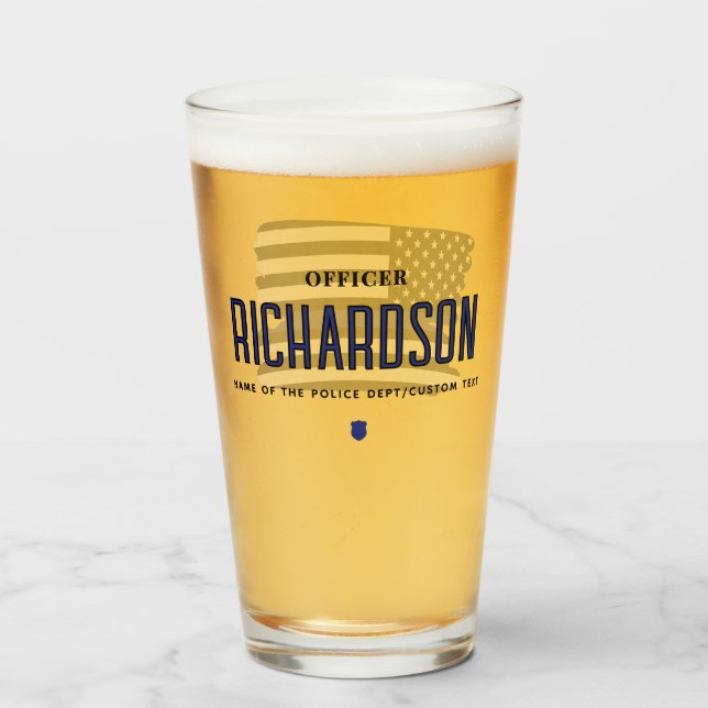 Personalized Thin Blue Line Police Officer Flag Glass (Front Filled)