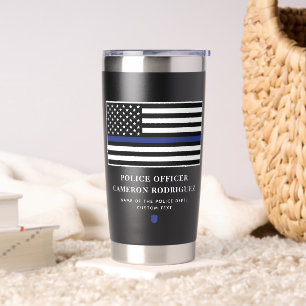 Personalized Thin Blue Line Police Officer Flag Insulated Tumbler