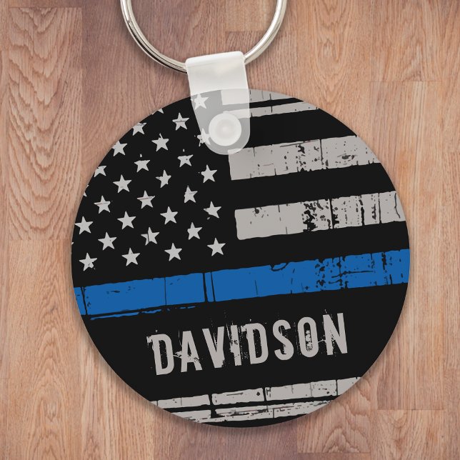 Personalized Thin Blue Line Police Officer Keychain (Creator Uploaded)