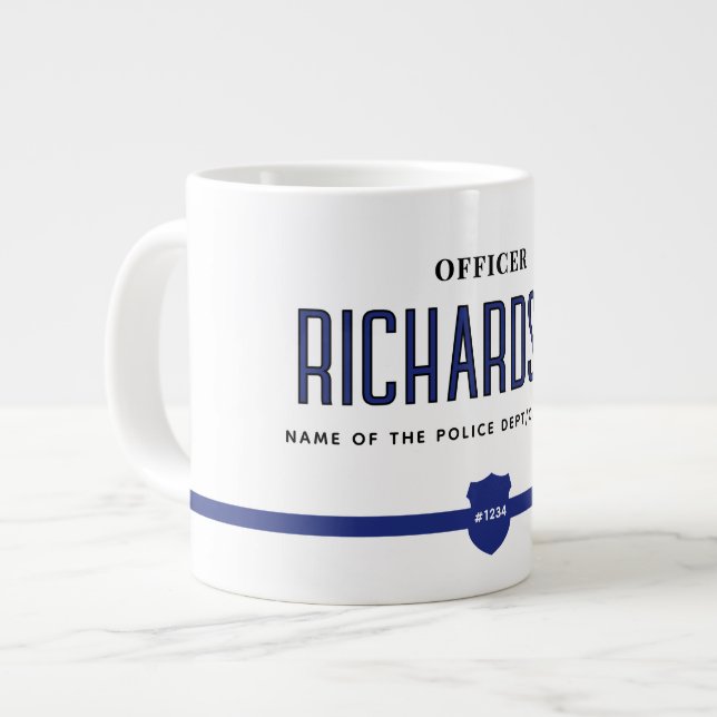Personalized Thin Blue Line Police Officer Large Coffee Mug (Front Left)