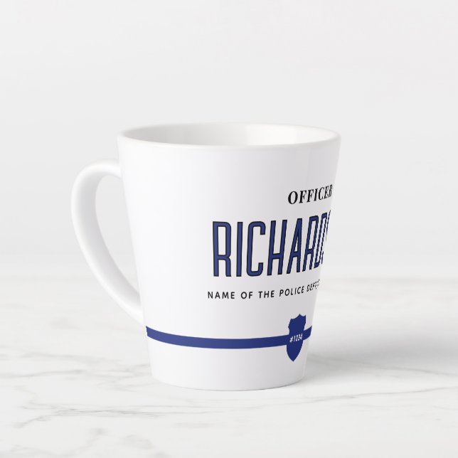 Personalized Thin Blue Line Police Officer Latte Mug (Left Angle)