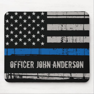Personalized Thin Blue Line Police Officer Mouse Pad