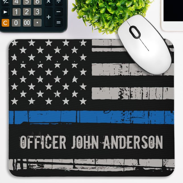 Personalized Thin Blue Line Police Officer Mouse Pad (Creator Uploaded)