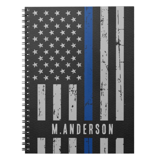 Personalized Thin Blue Line Police Officer Notebook (Front)