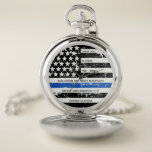 Personalized Thin Blue Line Police Retirement Pocket Watch<br><div class="desc">Celebrate and show your appreciation to an outstanding Police Officer with this Thin Blue Line Thank You Police Retirement Pocket Watch - American flag design in Police Flag colours, distressed design . Perfect for service awards, police anniversary gifts, and Police Retirement gifts . Personalize this police watch with name and...</div>