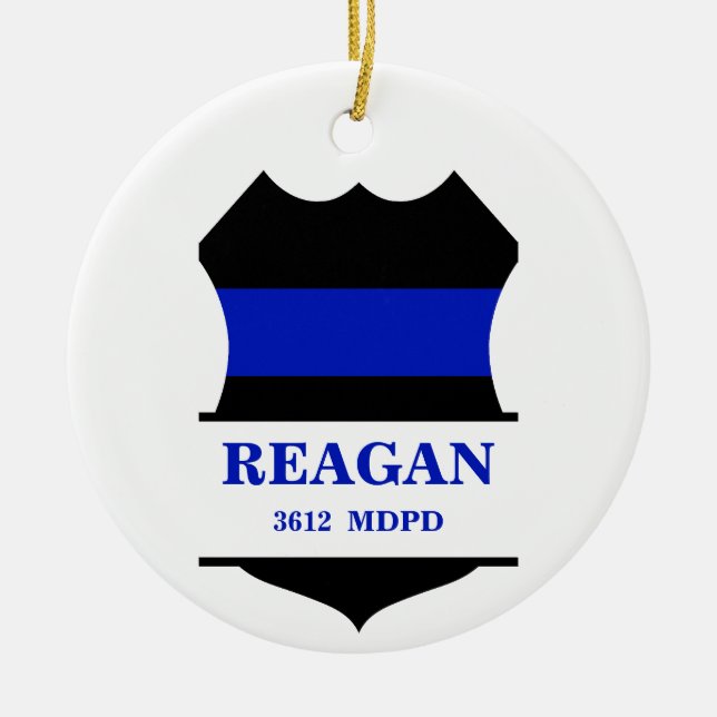 Personalized Thin Blue Line Police Shield  Ceramic Ornament (Front)