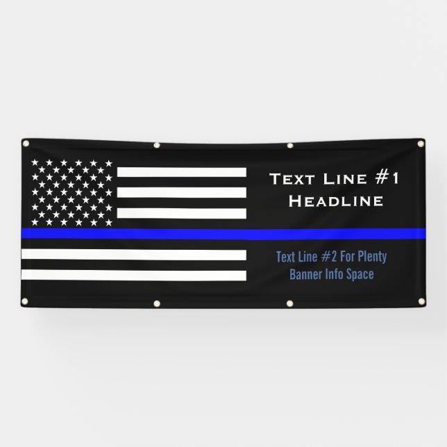 Personalized Thin Blue Line US Flag Handy Display Banner (Horizontal)