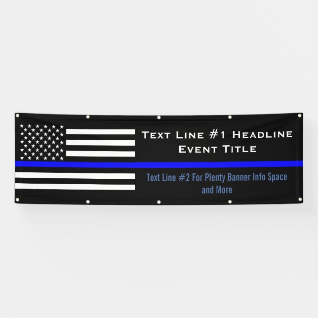 Personalized Thin Blue Line US Flag Medium Display Banner (Horizontal)