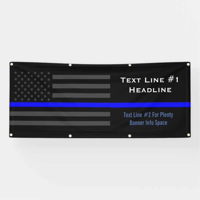 Personalized Thin Blue Line USA Flag Handy Display Banner (Horizontal)