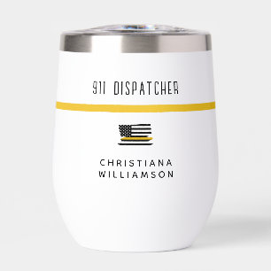 Personalized Thin Gold Line Flag 911 Dispatcher